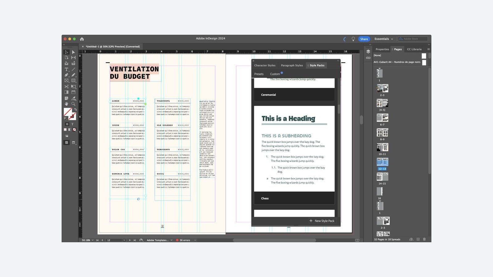 InDesign 多页文档排版界面
