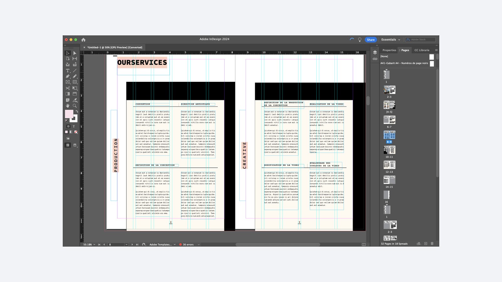 InDesign 页面与样式管理界面